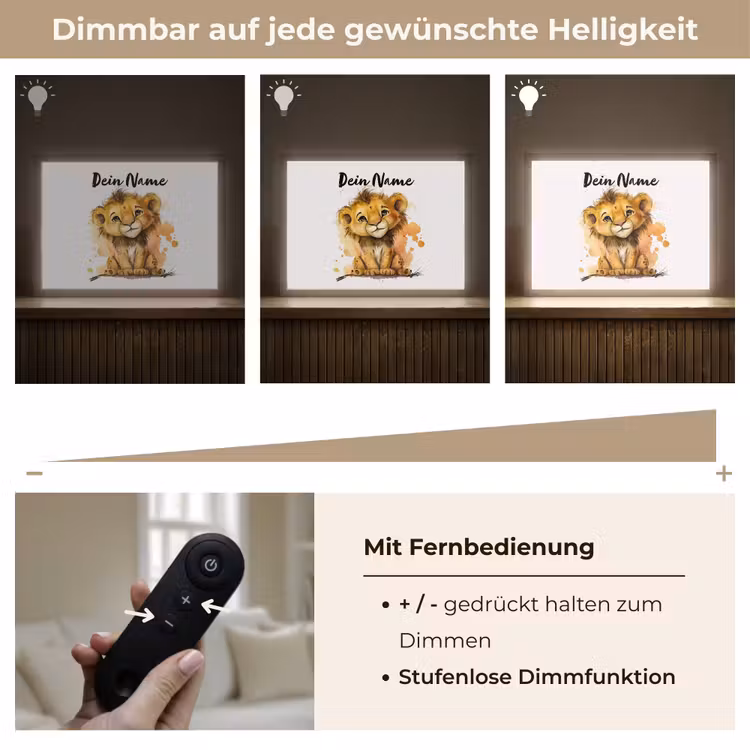 Leeuw - Waterverf - Bruin - Dieren - Meisjes - Jongens Light Box met batterij (Wandlamp kind) middel -USP_dimbaarDE