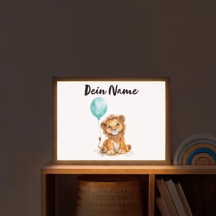 Leeuw - Baby dier - Blauwe ballon Light Box met batterij (Wandlamp kind) middel -sfeer1_kind
