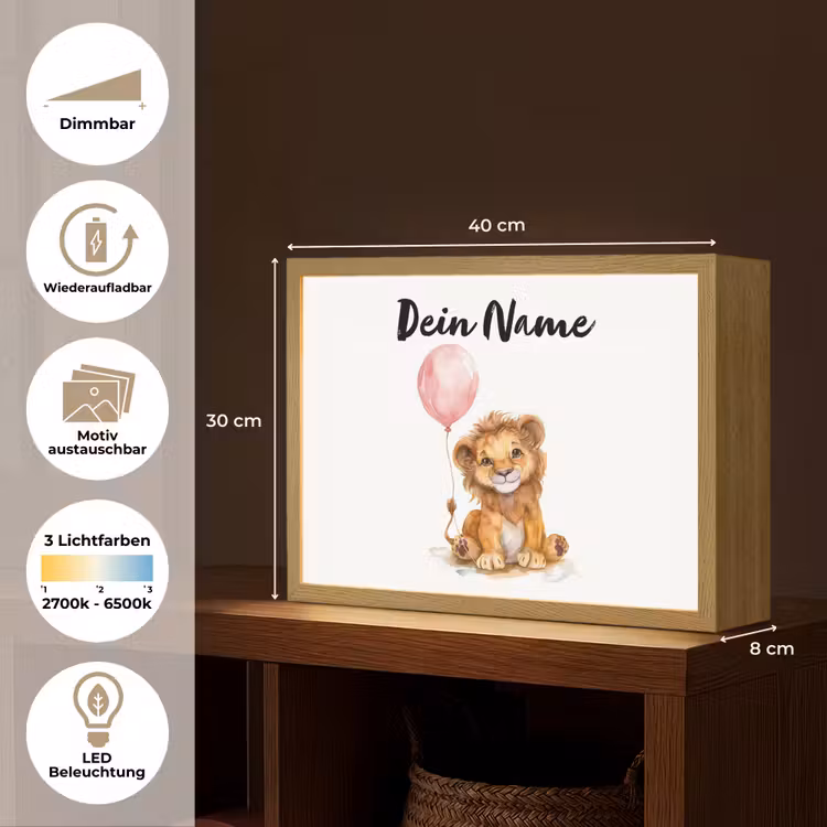 Leeuw - Baby dier - Dieren - Roze ballon Light Box met batterij (Wandlamp kind) middel -USP_websiteoverzichtDE