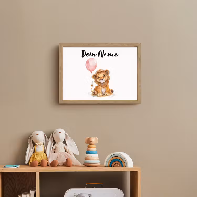 Leeuw - Baby dier - Dieren - Roze ballon Light Box met batterij (Wandlamp kind) middel -sfeer2_kind