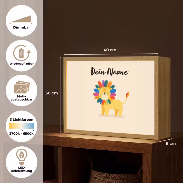 Leeuw - Kleurrijke manen - Beige Light Box met batterij (Wandlamp kind) middel -USP_websiteoverzichtDE