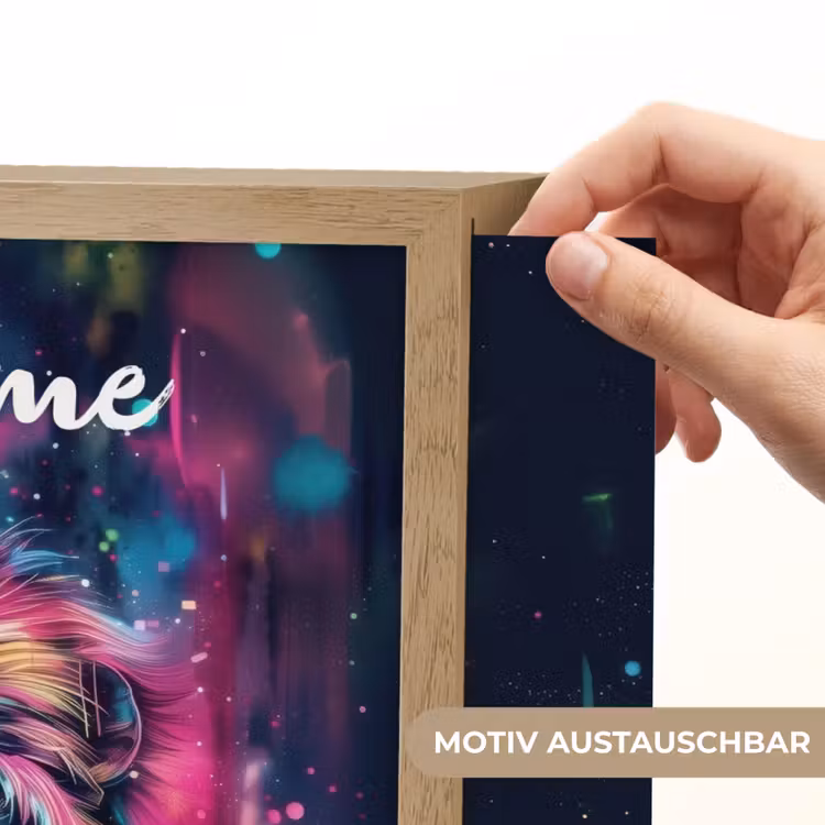 Leeuw - Verf - Kleurrijk - Zwart - Dieren Light Box met batterij (Wandlamp kind) middel -USP_websiteprintDE