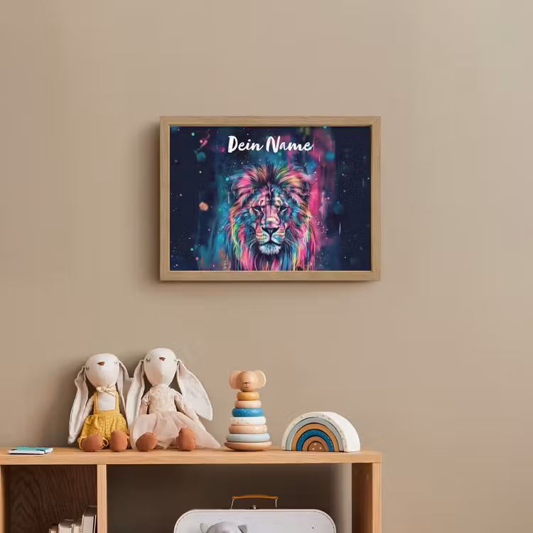 Leeuw - Verf - Kleurrijk - Zwart - Dieren Light Box met batterij (Wandlamp kind) middel -sfeer2_kind