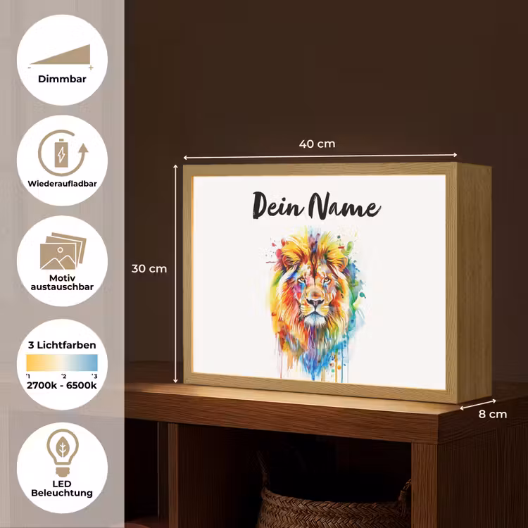 Leeuw - Verf - Kleurrijk - Wit - Dier Light Box met batterij (Wandlamp kind) middel -USP_websiteoverzichtDE