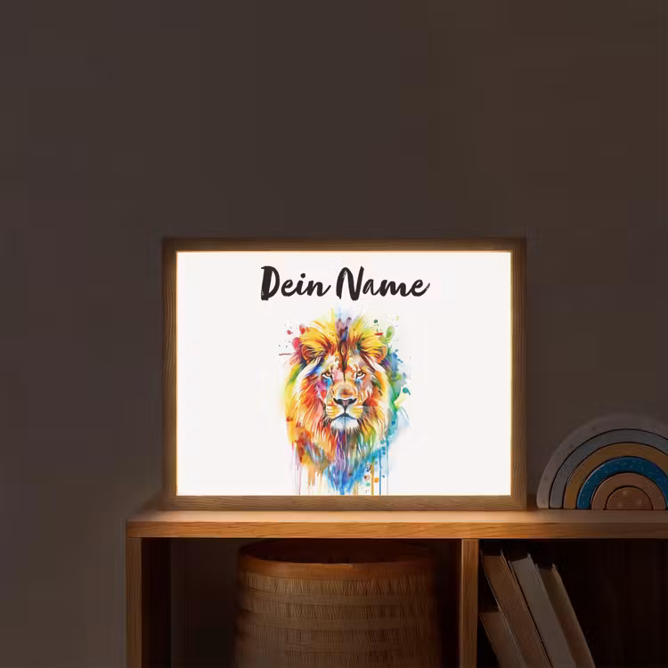 Leeuw - Verf - Kleurrijk - Wit - Dier Light Box met batterij (Wandlamp kind) middel -sfeer1_kind