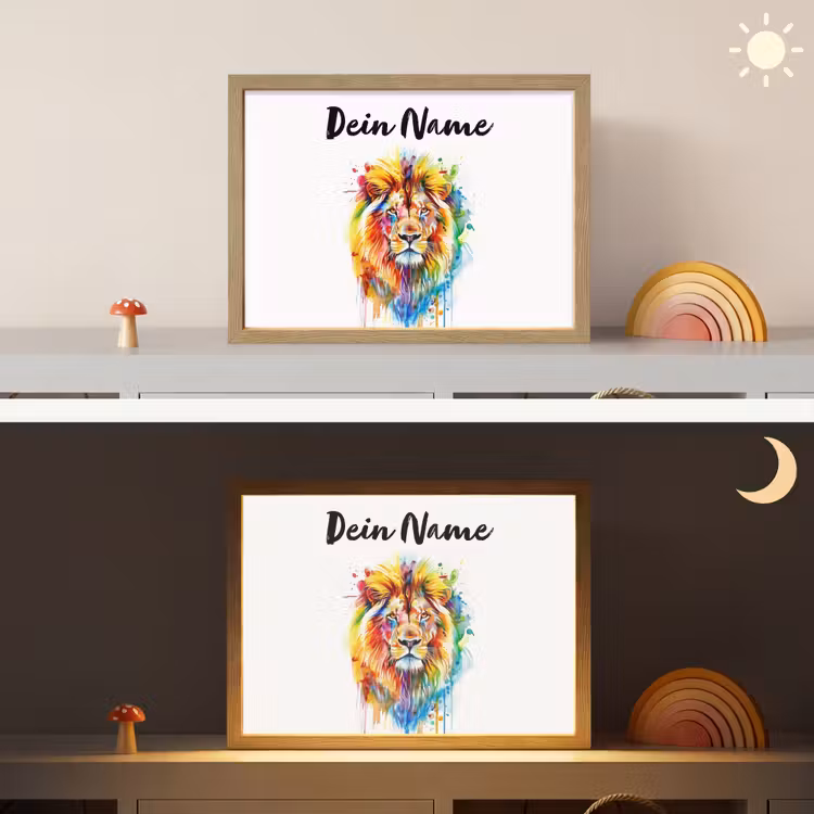 Leeuw - Verf - Kleurrijk - Wit - Dier Light Box met batterij (Wandlamp kind) middel -sfeer3_kind
