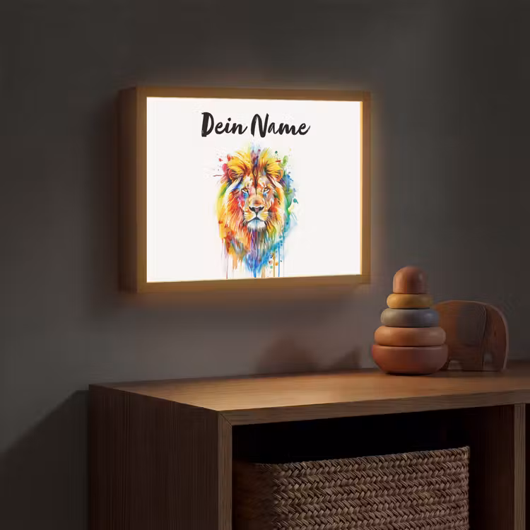 Leeuw - Verf - Kleurrijk - Wit - Dier Light Box met batterij (Wandlamp kind) middel -sfeer5_kind