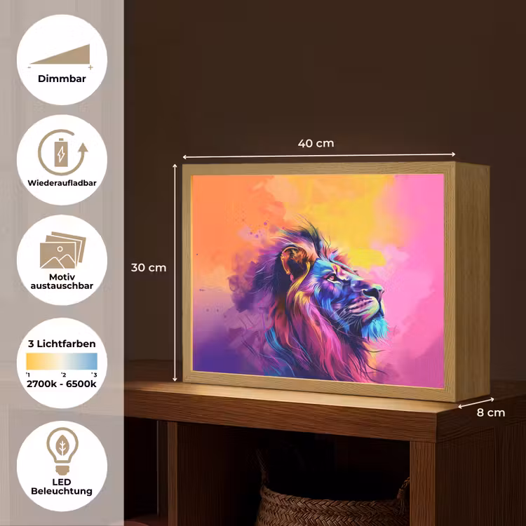 Leeuw - Verf- Kleuren - Dier Light Box met batterij (Wandlamp kind) middel -USP_websiteoverzichtDE
