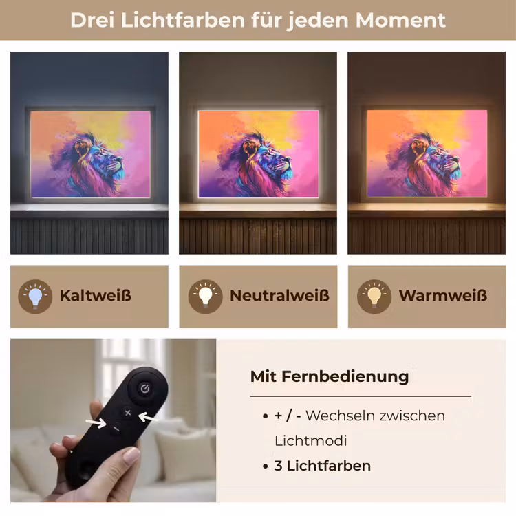 Leeuw - Verf- Kleuren - Dier Light Box met batterij (Wandlamp kind) middel -USP_lichtkleurDE