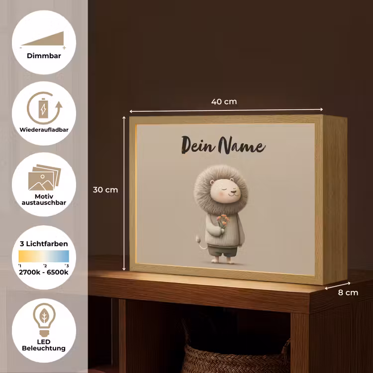 Leeuw - Oranje bloemen - Vriendelijk Light Box met batterij (Wandlamp kind) middel -USP_websiteoverzichtDE
