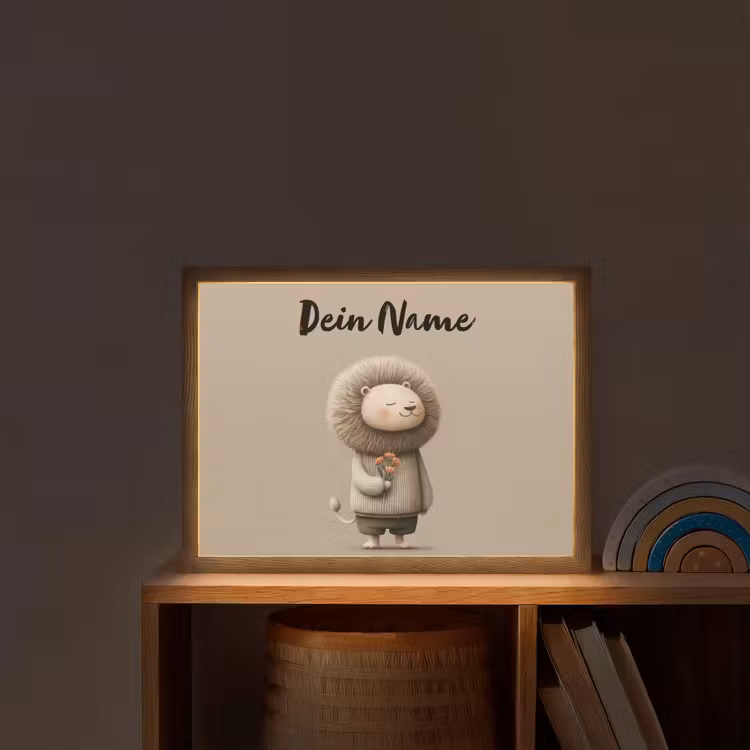 Leeuw - Oranje bloemen - Vriendelijk Light Box met batterij (Wandlamp kind) middel -sfeer1_kind
