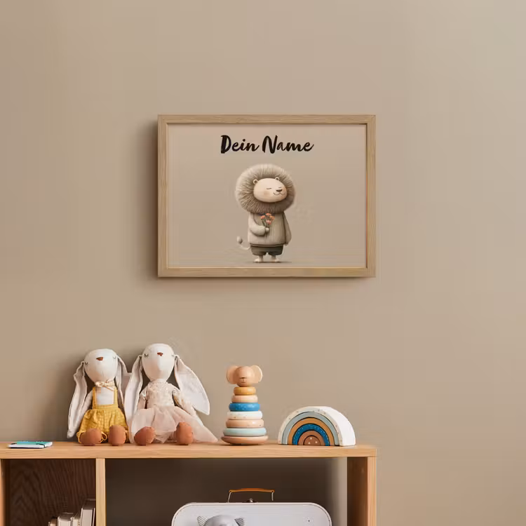 Leeuw - Oranje bloemen - Vriendelijk Light Box met batterij (Wandlamp kind) middel -sfeer2_kind