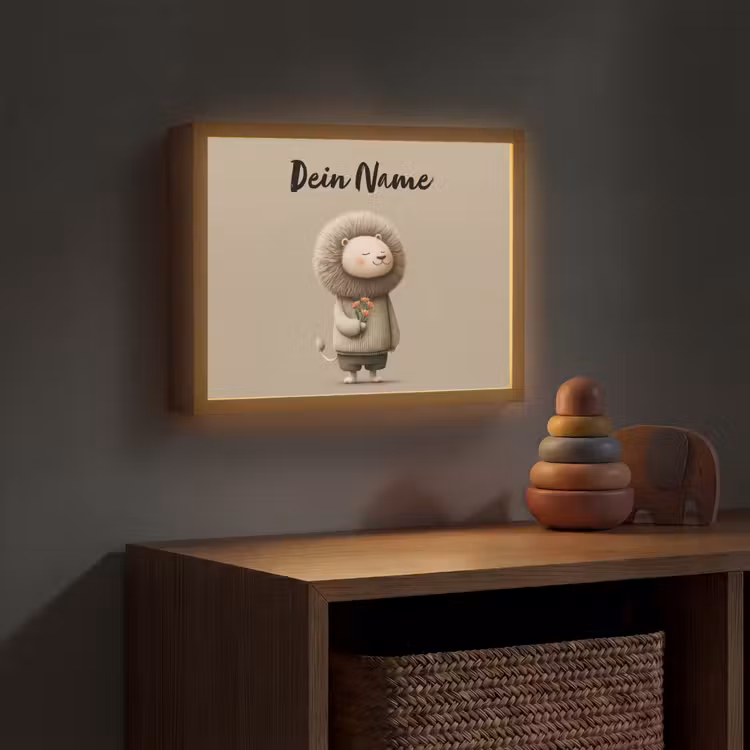Leeuw - Oranje bloemen - Vriendelijk Light Box met batterij (Wandlamp kind) middel -sfeer5_kind