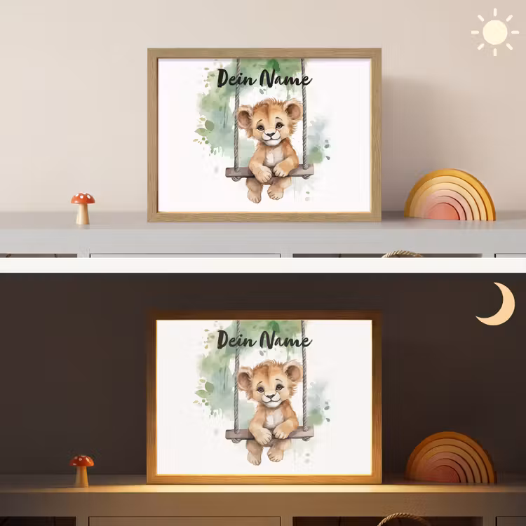 Leeuw - Dier - Kinderen - Jungle Light Box met batterij (Wandlamp kind) middel -sfeer3_kind