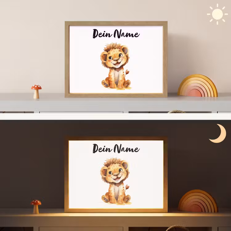 Leeuw - Baby dier Light Box met batterij (Wandlamp kind) middel -sfeer3_kind