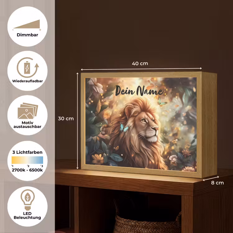 Leeuw - Dieren - Bloemen - Jungle Light Box met batterij (Wandlamp kind) middel -USP_websiteoverzichtDE