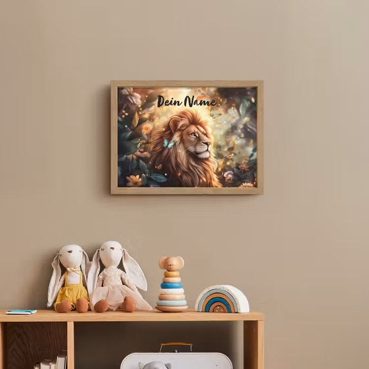 Leeuw - Dieren - Bloemen - Jungle Light Box met batterij (Wandlamp kind) middel -sfeer2_kind