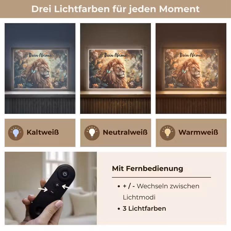 Leeuw - Dieren - Bloemen - Jungle Light Box met batterij (Wandlamp kind) middel -USP_lichtkleurDE