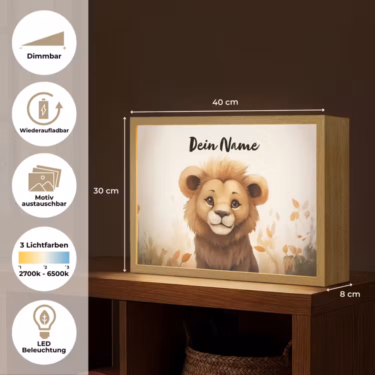 Leeuw - Dieren - Kinderen - Bruin - Meisje Light Box met batterij (Wandlamp kind) middel -USP_websiteoverzichtDE