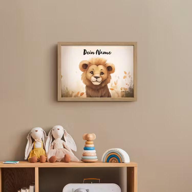 Leeuw - Dieren - Kinderen - Bruin - Meisje Light Box met batterij (Wandlamp kind) middel -sfeer2_kind