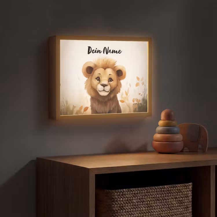 Leeuw - Dieren - Kinderen - Bruin - Meisje Light Box met batterij (Wandlamp kind) middel -sfeer5_kind