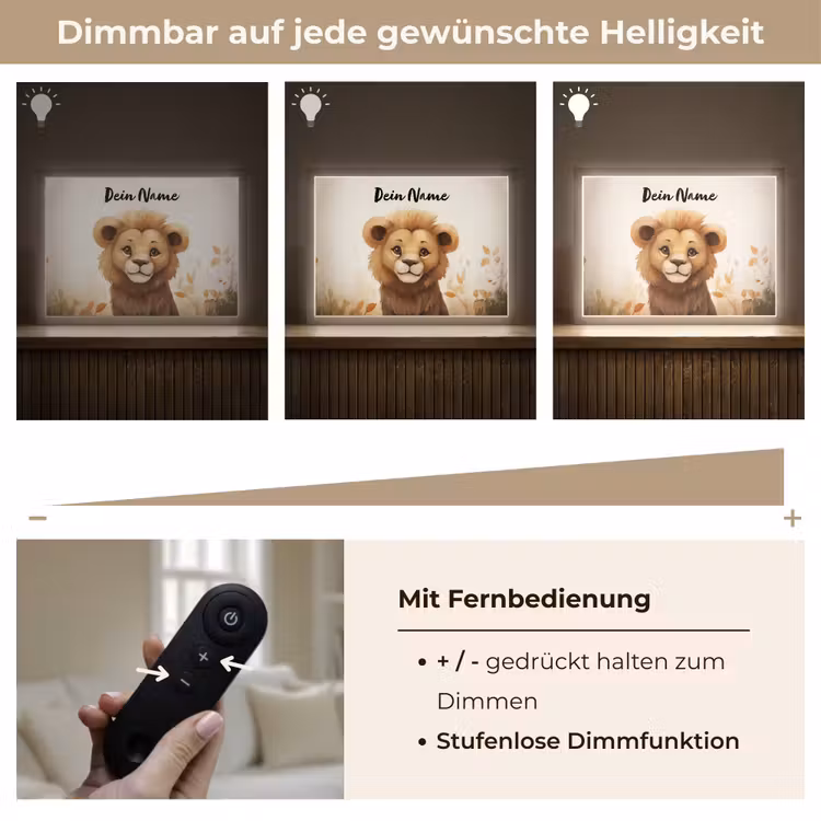 Leeuw - Dieren - Kinderen - Bruin - Meisje Light Box met batterij (Wandlamp kind) middel -USP_dimbaarDE