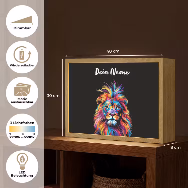 Leeuwen - Kleurrijk - Zwart - Dieren Light Box met batterij (Wandlamp kind) middel -USP_websiteoverzichtDE