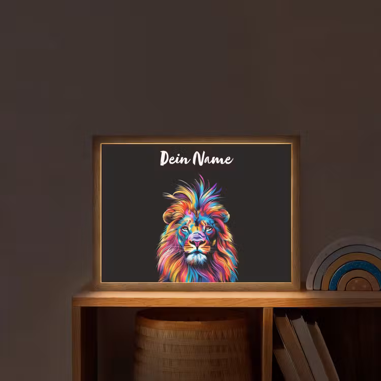 Leeuwen - Kleurrijk - Zwart - Dieren Light Box met batterij (Wandlamp kind) middel -sfeer1_kind