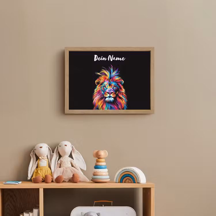 Leeuwen - Kleurrijk - Zwart - Dieren Light Box met batterij (Wandlamp kind) middel -sfeer2_kind