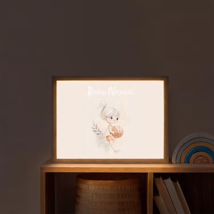 Meisje - Basketbal - Oranje - Planten Light Box met batterij (Wandlamp kind) middel -sfeer1_kind