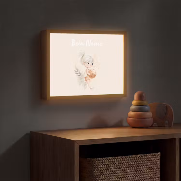 Meisje - Basketbal - Oranje - Planten Light Box met batterij (Wandlamp kind) middel -sfeer5_kind