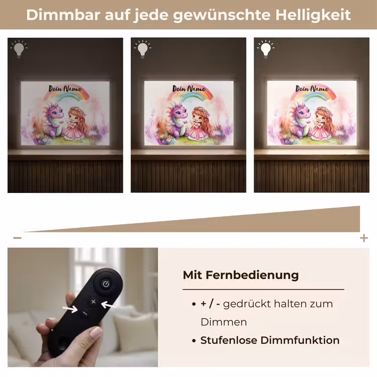 Meisje - Draak - Regenboog Light Box met batterij (Wandlamp kind) middel -USP_dimbaarDE