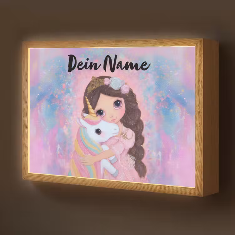 Meisje - Eenhoorn - Glitter Light Box met batterij (Wandlamp kind) middel -z3d_website