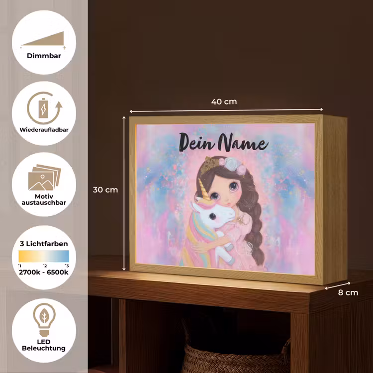Meisje - Eenhoorn - Glitter Light Box met batterij (Wandlamp kind) middel -USP_websiteoverzichtDE