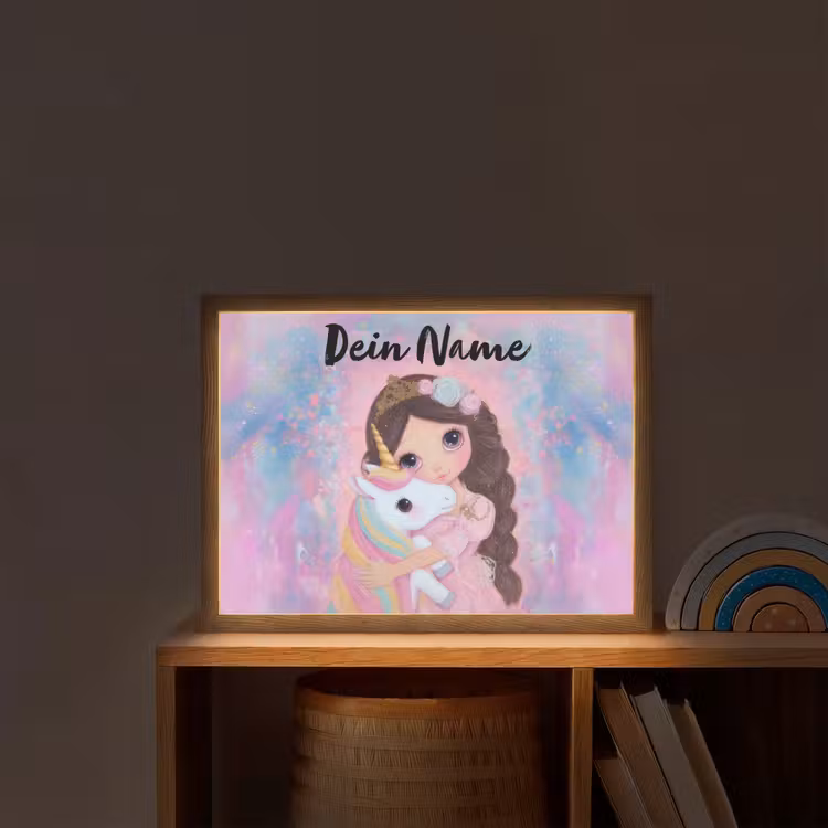 Meisje - Eenhoorn - Glitter Light Box met batterij (Wandlamp kind) middel -sfeer1_kind