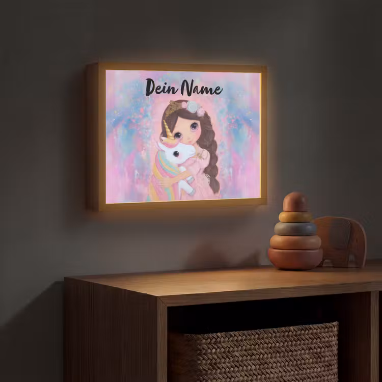 Meisje - Eenhoorn - Glitter Light Box met batterij (Wandlamp kind) middel -sfeer5_kind