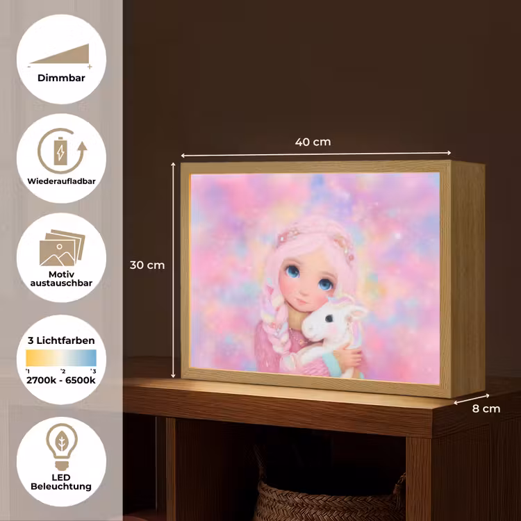 Meisje - Eenhoorn - Roze Light Box met batterij (Wandlamp kind) middel -USP_websiteoverzichtDE