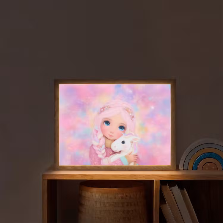 Meisje - Eenhoorn - Roze Light Box met batterij (Wandlamp kind) middel -sfeer1_kind