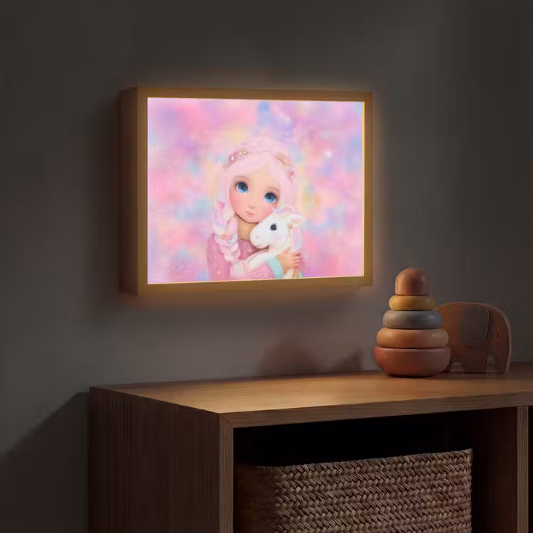 Meisje - Eenhoorn - Roze Light Box met batterij (Wandlamp kind) middel -sfeer5_kind
