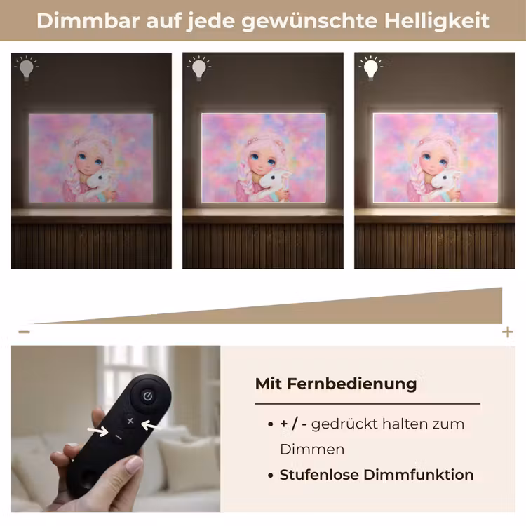 Meisje - Eenhoorn - Roze Light Box met batterij (Wandlamp kind) middel -USP_dimbaarDE