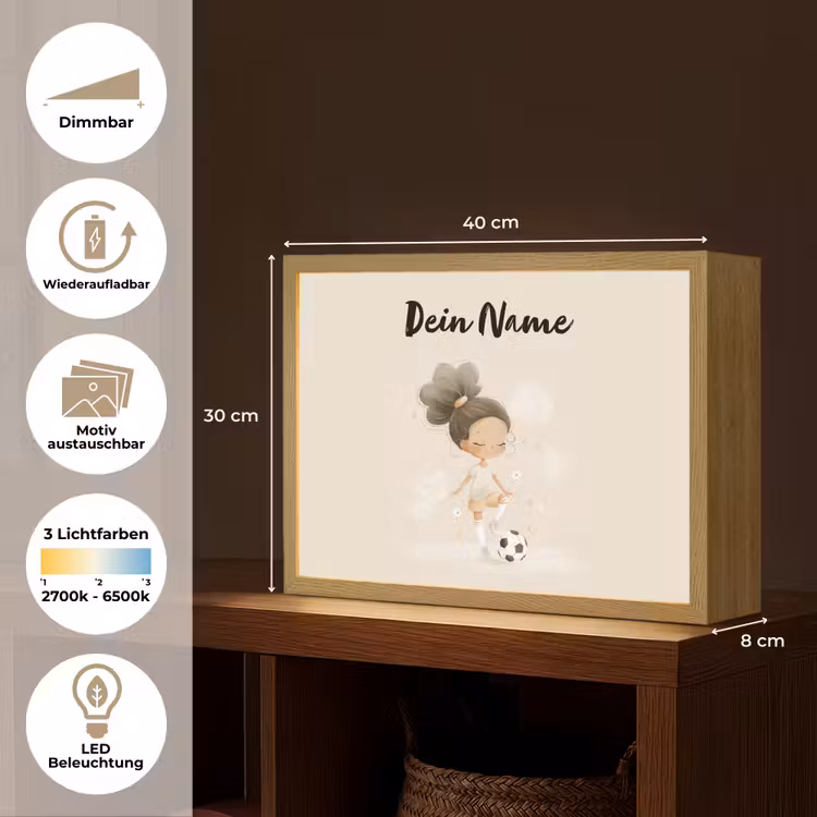 Meisje - Knot - Bruin - Voetbal Light Box met batterij (Wandlamp kind) middel -USP_websiteoverzichtDE