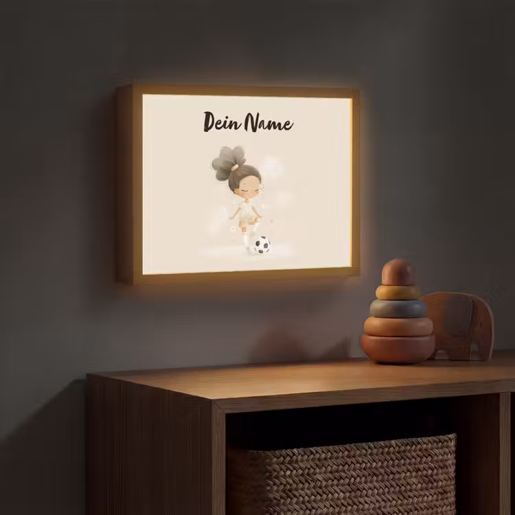 Meisje - Knot - Bruin - Voetbal Light Box met batterij (Wandlamp kind) middel -sfeer5_kind