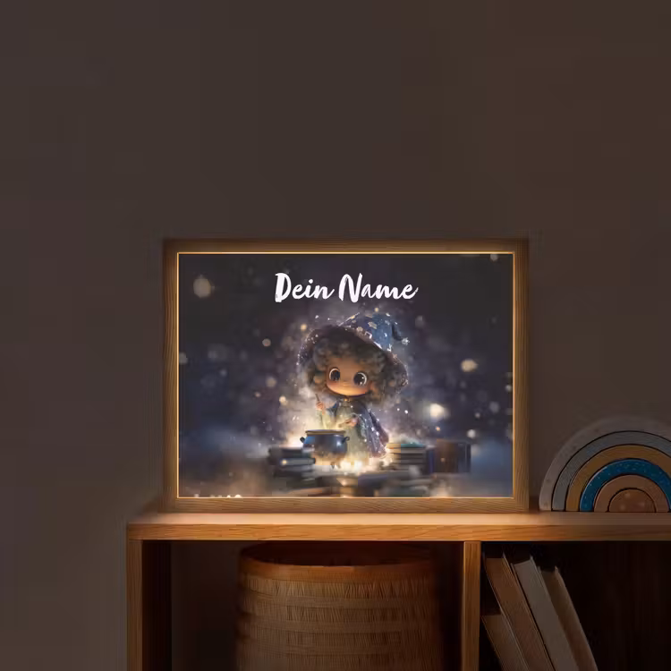 Meisje - Toveren - Sterren - Paars Light Box met batterij (Wandlamp kind) middel -sfeer1_kind