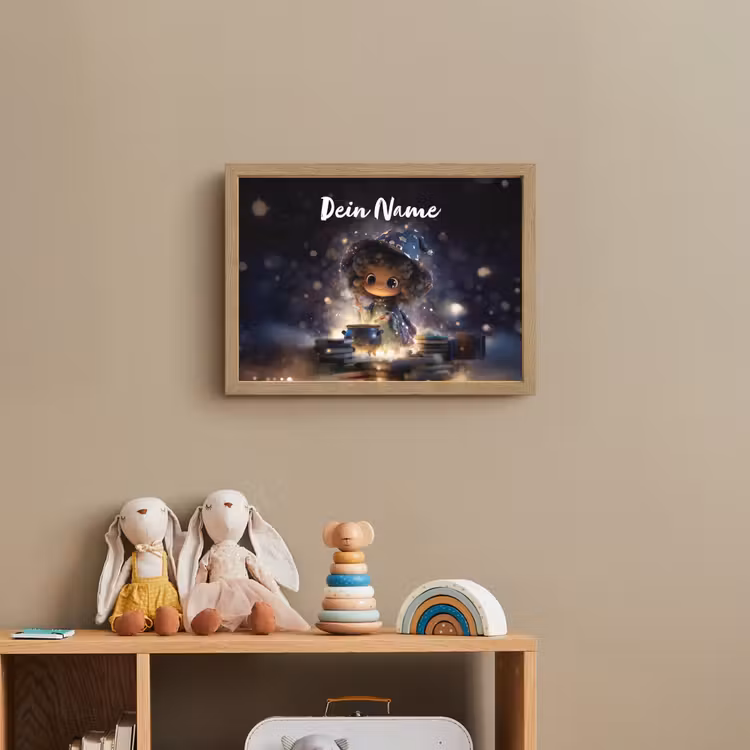 Meisje - Toveren - Sterren - Paars Light Box met batterij (Wandlamp kind) middel -sfeer2_kind