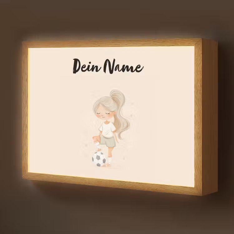 Meisje - Staart - Voetbal - Minimalistisch Light Box met batterij (Wandlamp kind) middel -z3d_website