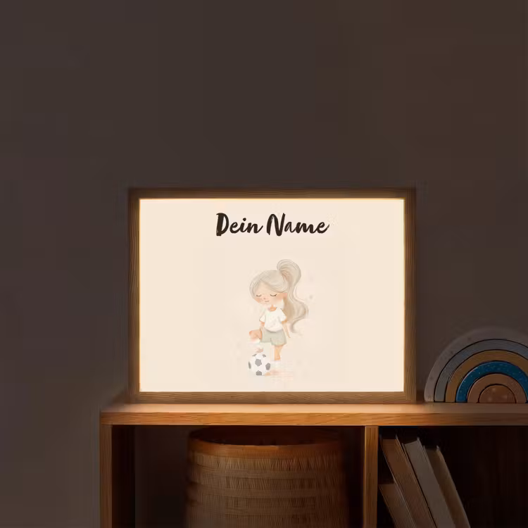 Meisje - Staart - Voetbal - Minimalistisch Light Box met batterij (Wandlamp kind) middel -sfeer1_kind
