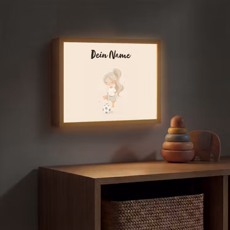 Meisje - Staart - Voetbal - Minimalistisch Light Box met batterij (Wandlamp kind) middel -sfeer5_kind