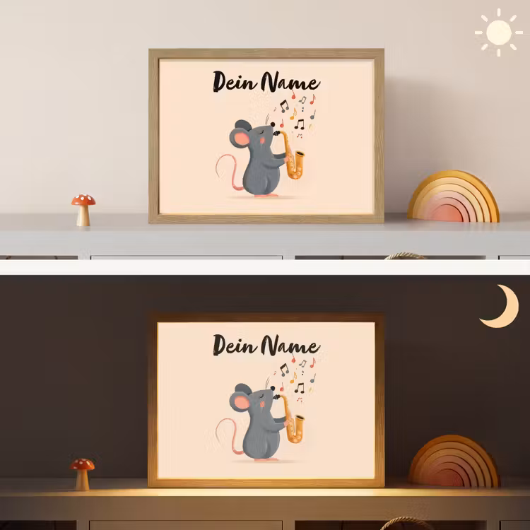 Muis - Saxofoon - Muzieknoten Light Box met batterij (Wandlamp kind) middel -sfeer3_kind