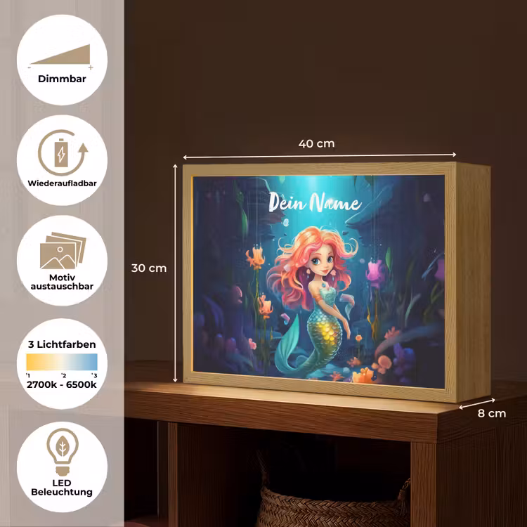 Zeemeermin - Bloemen - Onderwater - Meisjes - Kind Light Box met batterij (Wandlamp kind) middel -USP_websiteoverzichtDE