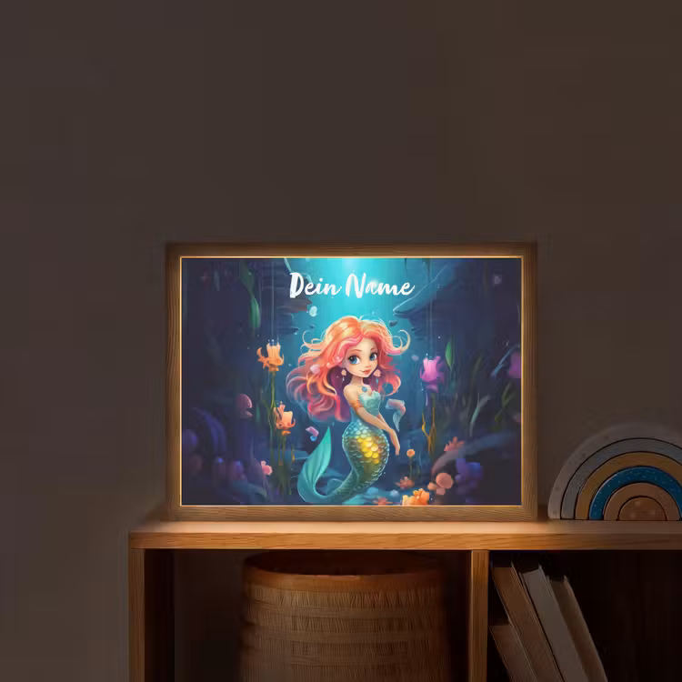 Zeemeermin - Bloemen - Onderwater - Meisjes - Kind Light Box met batterij (Wandlamp kind) middel -sfeer1_kind